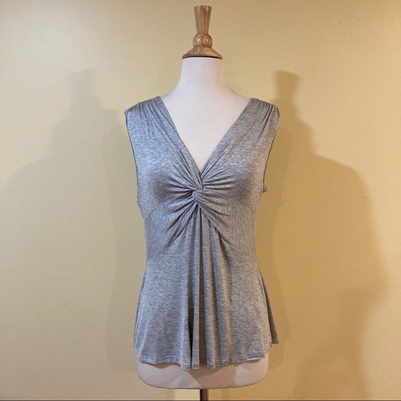 Twist Knot Front Deep V Neck Sleeveless Drapey Top - Picture 5 of 6